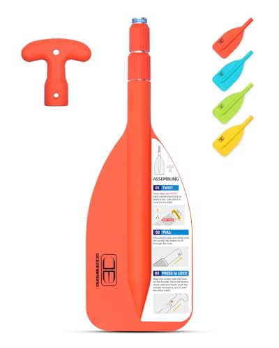 OCEANBROAD Telescoping Emergency Paddle 21''-42''（Assembling Required） Collapsible Paddles Aluminium Shaft for Kayaking Boating Canoeing River Tubing, Orange, 1 Paddle