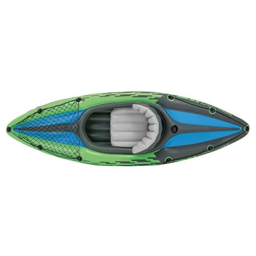 Intex Challenger K1 Kayak 1 Man Inflatable Canoe with Aluminum Oars and Hand Pump, Green/Blue