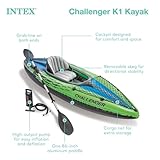 INTEX 68305EP Challenger K1 Inflatable Kayak Set: Includes Deluxe 86in Kayak Paddles and High-Output Pump – Adjustable Seat with Backrest – Removable Skeg – 1-Person – 220lb Weight Capacity