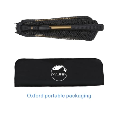 YVLEEN Folding Fishing Net - Foldable Fish Landing Net Robust Aluminum Telescopic Pole Handle and Nylon Mesh 16inch Hoop Size