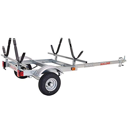 Malone MPG586XJ EcoLight 2 Kayak Trailer with 2 J-Rack Kayak Carriers | 14' / 400 lbs Capacity | Fully Submersible | Marine Grade Galvanized Steel Construction