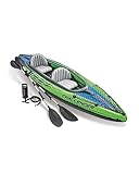 INTEX Challenger Inflatable Kayak Series: Includes Deluxe 86in Kayak Paddles and High-Output Pump – SuperStrong PVC – Adjustable Seat with Backrest – Removable Skeg – Cargo Storage Net