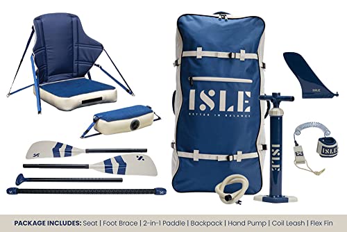 ISLE Switch Inflatable Hybrid Kayak-Stand Up Paddle Board | 2in1- Kayak & Paddle Board Bundle, Incl. Kayak Seat, Paddle, Hand Pump, Travel Bag, 11.6 x 35.5 x 6 in - max. 425 lbs - Aqua/Navy