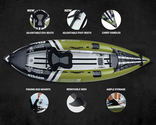Elkton Outdoors Steelhead Inflatable Fishing Kayak - One-Person Angler Blow Up Kayak, Includes Paddle, Seat, Hard Mounting Points, Bungee Storage, Rigid Dropstitch Floor and Spray Guard