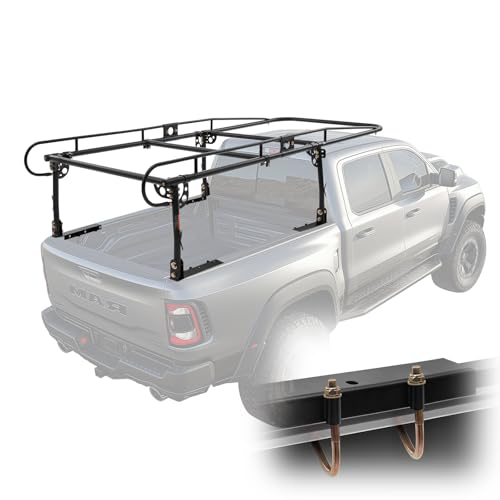 VEVOR Truck Ladder Rack, 1000 LBS / 454 KG Strong Capacity Truck Racks, Non-Drilling/Drilling Installation for Long or Heavy Cargo, 43.3-63 inch Adjustable Width for Kayak, Ladder, Surfboard, Lumber