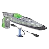 Sevylor QuickPak K5 24 Gauge PVC Polyester 1 Person Inflatable Kayak w/Hand Pump, Paddle, Double Lock Valves and Easy To Carry Backpack System, Gray