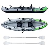 Elkton Outdoors Cormorant 2 Person Tandem Inflatable Fishing Kayak, 10-Foot with EVA Padded Seats, Includes 2 Active Fishing Rod Holder Mounts, 2 Aluminum Paddles, Double Action Pump and More
