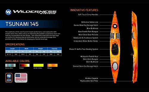 Wilderness Systems Tsunami 145 - Sit Inside Touring Kayak - Durable - Multiple Storage Options - 14.6 ft - Breeze Blue