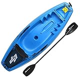 Goplus 6FT Youth Kayak, Kids Recreational Rowing Fishing Boat w/Paddle, Folding Backrest, Storage Hatch, 4-Level Footrest, Sit-On-Top Kayak Canoe for Children Over 5 (Blue)
