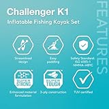 INTEX 68305EP Challenger K1 Inflatable Kayak Set: Includes Deluxe 86in Kayak Paddles and High-Output Pump – Adjustable Seat with Backrest – Removable Skeg – 1-Person – 220lb Weight Capacity