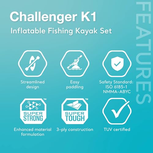 INTEX 68305EP Challenger K1 Inflatable Kayak Set: Includes Deluxe 86in Kayak Paddles and High-Output Pump – Adjustable Seat with Backrest – Removable Skeg – 1-Person – 220lb Weight Capacity