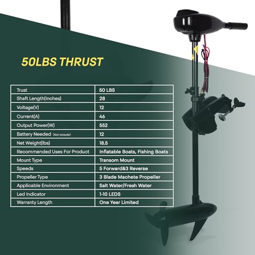 Cloud Mountain 50LBS Thrust 8 Speed Electric Trolling Motor