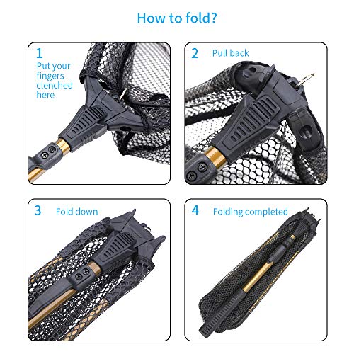 YVLEEN Folding Fishing Net - Foldable Fish Landing Net Robust Aluminum Telescopic Pole Handle and Nylon Mesh 16inch Hoop Size