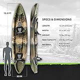 Elkton Outdoors Hard Shell Recreational Tandem Kayak, 2 or 3 Person Sit On Top Fishing Kayak Package with 2 EVA Padded Seats, Includes 2 Aluminum Paddles and Fishing Kayak Rod Holders (Camo)