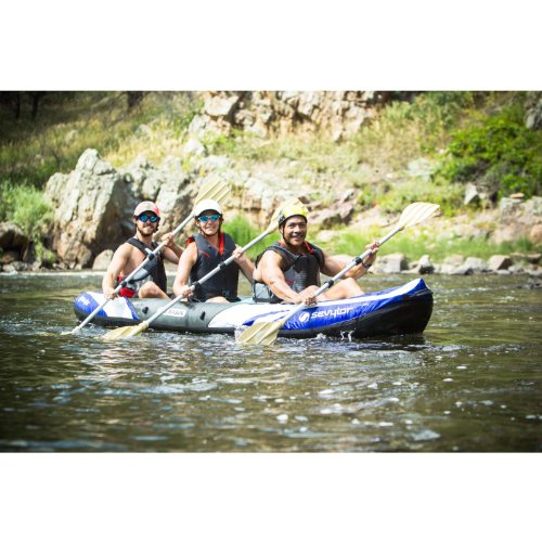 Sevylor Big Basin 3-Person Inflatable Kayak with Adjustable Seats & Carry Handles, Heavy-Duty PVC Construction for Rugged Use & Boston Valve for Easy Inflation/Deflation