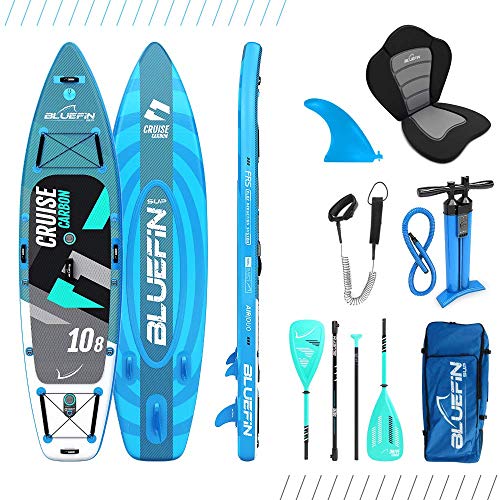 Bluefin SUP Inflatable Stand Up Paddle Board | 6” Thick | Kayak Conversion Kit | All Accessories | Multiple Sizes: Kids, 10’8, 12’, 15' (Carbon 10'8