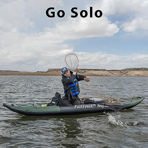 385FTA Fasttrack Angler 1–2-Person Inflatable Green Fishing Kayak-Rigid Keel, Drop Stitch Floor w/Seat(s), Paddle(s), Pump & Bag (385FTA Fasttrack Angler Pro Angler Kayak)