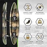 Elkton Outdoors Hard Shell Recreational Tandem Kayak, 2 or 3 Person Sit On Top Fishing Kayak Package with 2 EVA Padded Seats, Includes 2 Aluminum Paddles and Fishing Kayak Rod Holders (Camo)