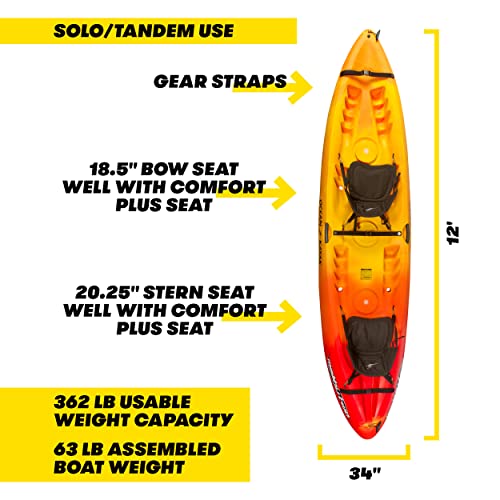 Ocean Kayak Malibu Two Tandem Sit-On-Top Recreational Kayak (Sunrise, 12-Feet)