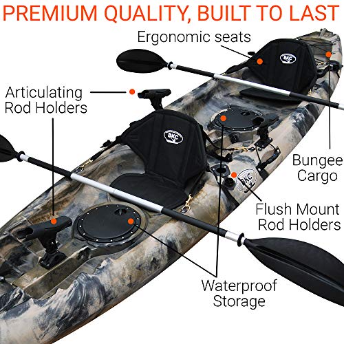 BKC TK181 Angler 12-Foot, 8 inch Tandem 2 or 3 Person Sit On Top Fishing Kayak w/Padded Seats and Paddles