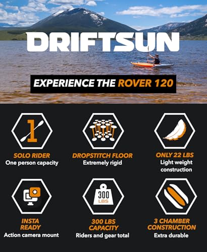 Driftsun Rover Inflatable Kayak - White Water Kayaks for 1 and 2 Person, High Pressure Dropstitch Floor Kayak for Adults with Padded Seats, Action Cam Mount, Aluminum Paddles and Quick Inflate Pump