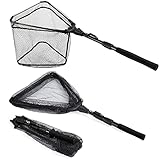 PLUSINNO Fishing Net Fish Landing Net, Foldable Collapsible Telescopic Pole Handle, Durable Nylon Material Mesh, Safe Fish Catching or Releasing (16