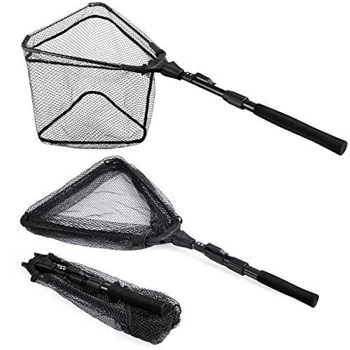 PLUSINNO Fishing Net Fish Landing Net, Foldable Collapsible Telescopic Pole Handle, Durable Nylon Material Mesh, Safe Fish Catching or Releasing (16