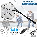 PLUSINNO Fishing Net Fish Landing Net, Foldable Collapsible Telescopic Pole Handle, Durable Nylon Material Mesh, Safe Fish Catching or Releasing (16
