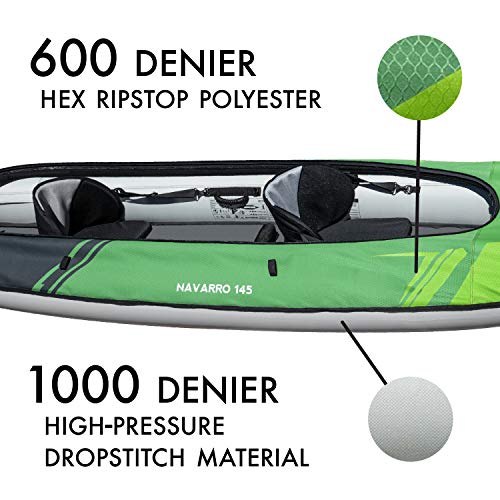 AQUAGLIDE Navarro 145 Convertible Inflatable Kayak with Drop Stitch Floor - 1-3 Person Touring Kayak Without Cover , Green