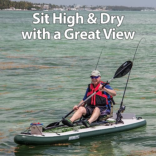 Sea Eagle FS126 12’6” Inflatable FishSUP Fishing Stand-Up Paddleboard w/Paddle(s), Removable Transom, Backpack/Optional Seat - Sit, Stand, Fish, Motor, Troll