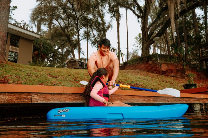 Pelican Solo 6 Feet Sit-on-top Youth Kayak Kids Kayak|Perfect for Kids Comes with Kayak Accessories, Paddle and Safety Flag and Backrest, Cyan Blue